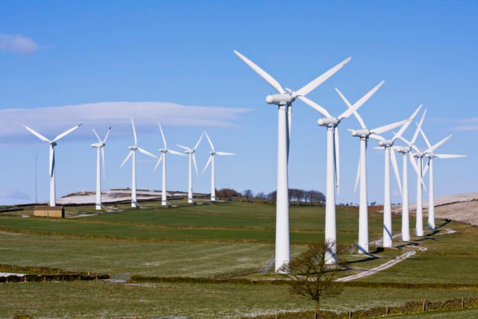 Wind turbines at Perdekraal East wind farm in South Africa fully operational