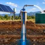 Submersible borehole pump system for solar-powered groundwater pumping in Africa
