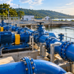 Water pumps and pipeline infrastructure at a municipal water treatment facility in Ghana.